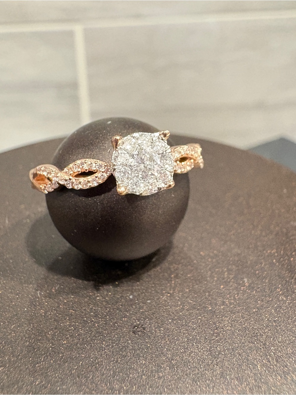 Rose Gold Twisted Pavé Diamond Halo Ring - Women's Rose Gold Ring